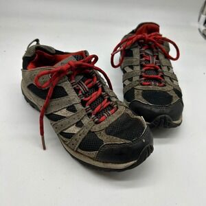 Columbia Kids Redmond Waterproof Hiking Shoes Grey Red Youth Size 2